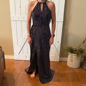 Colors Elegant Black Polka Dot Halter Dress